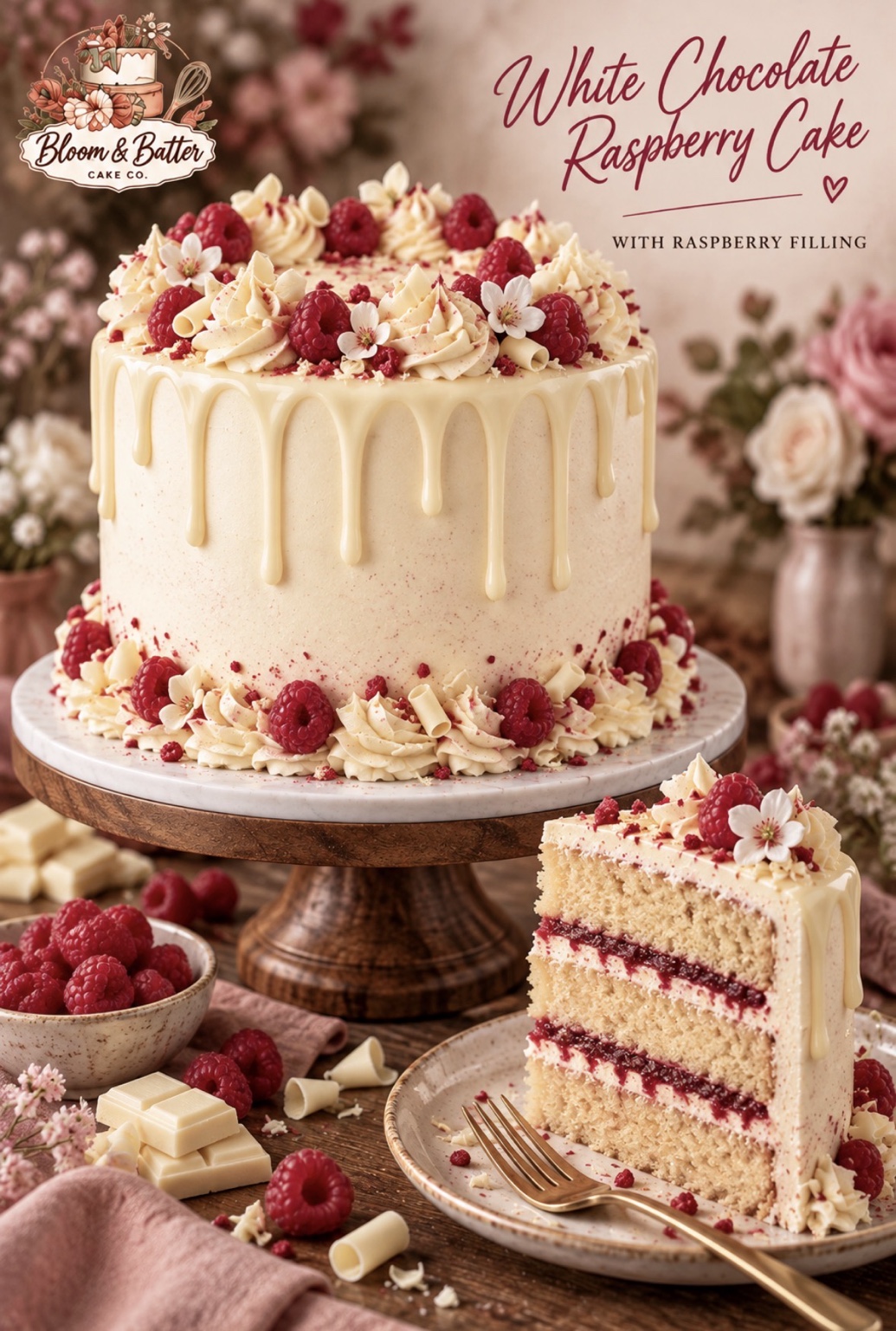 White Chocolate Raspberry premium cake concept